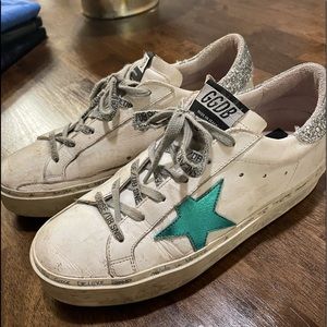 Golden Goose High Star with Turquoise Star and Sequin Heel Tab